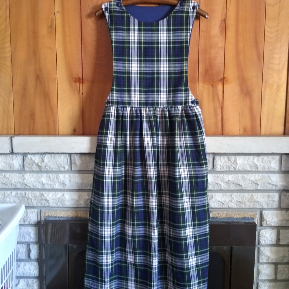 Vintage 80s Plaid Pinafore Jumper Dress